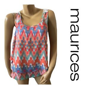 MAURICES Womens Size Small Lace Trim Tribal Print Tank Top Shirt